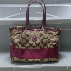 Coach signature stripe tote with pink details